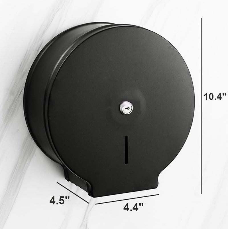 TOBEFORT Commercial Jumbo Toilet Paper Dispenser, Black Stainless Steel Toilet Paper Holder Wall Mount, 9 Inch Bathroom Tissue Roll Dispenser with Lock Key - Image 2